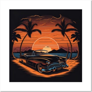 sunset classic car Posters and Art